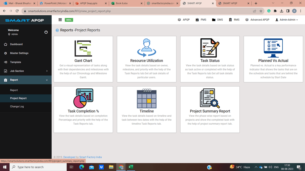 This image shows the dashboard of Ready-to-Use APQP Templates in SmartAPQP.